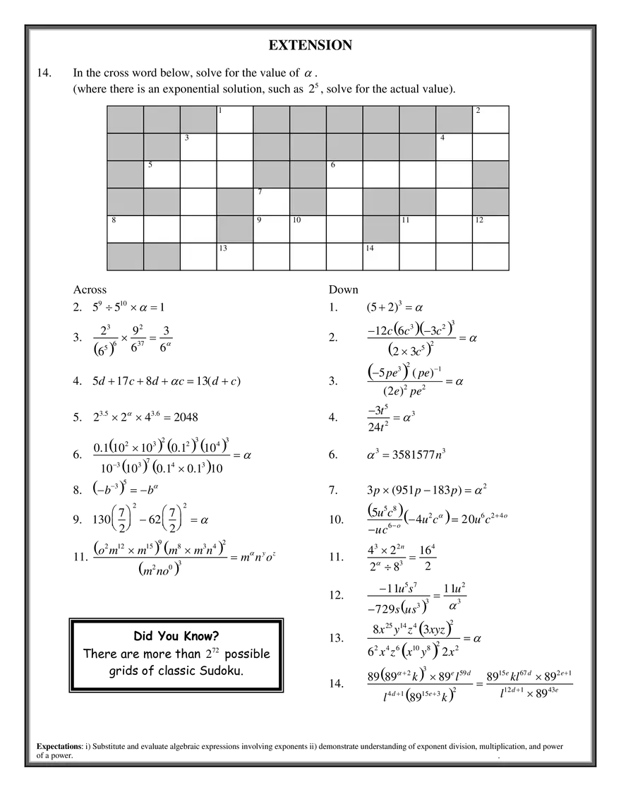 Number Sense and Numeration Exponents - Page 3