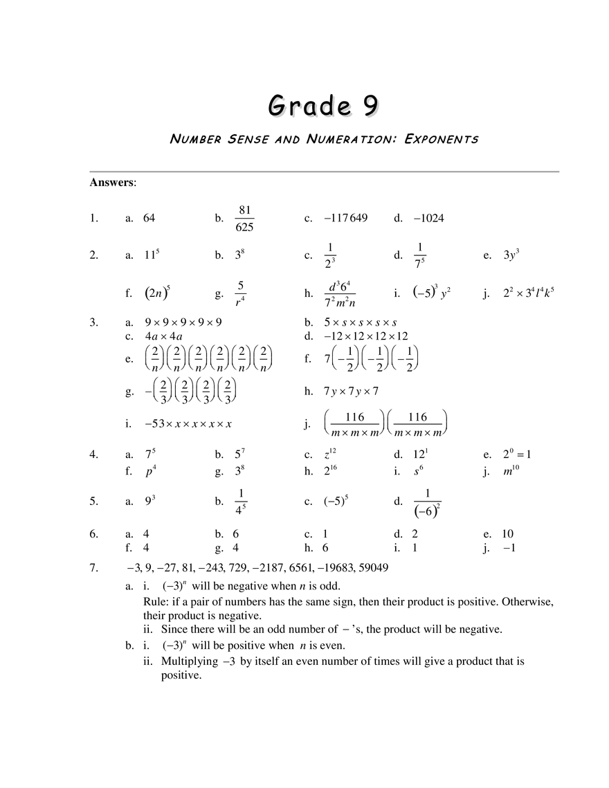 Number Sense and Numeration Exponents - Page 4
