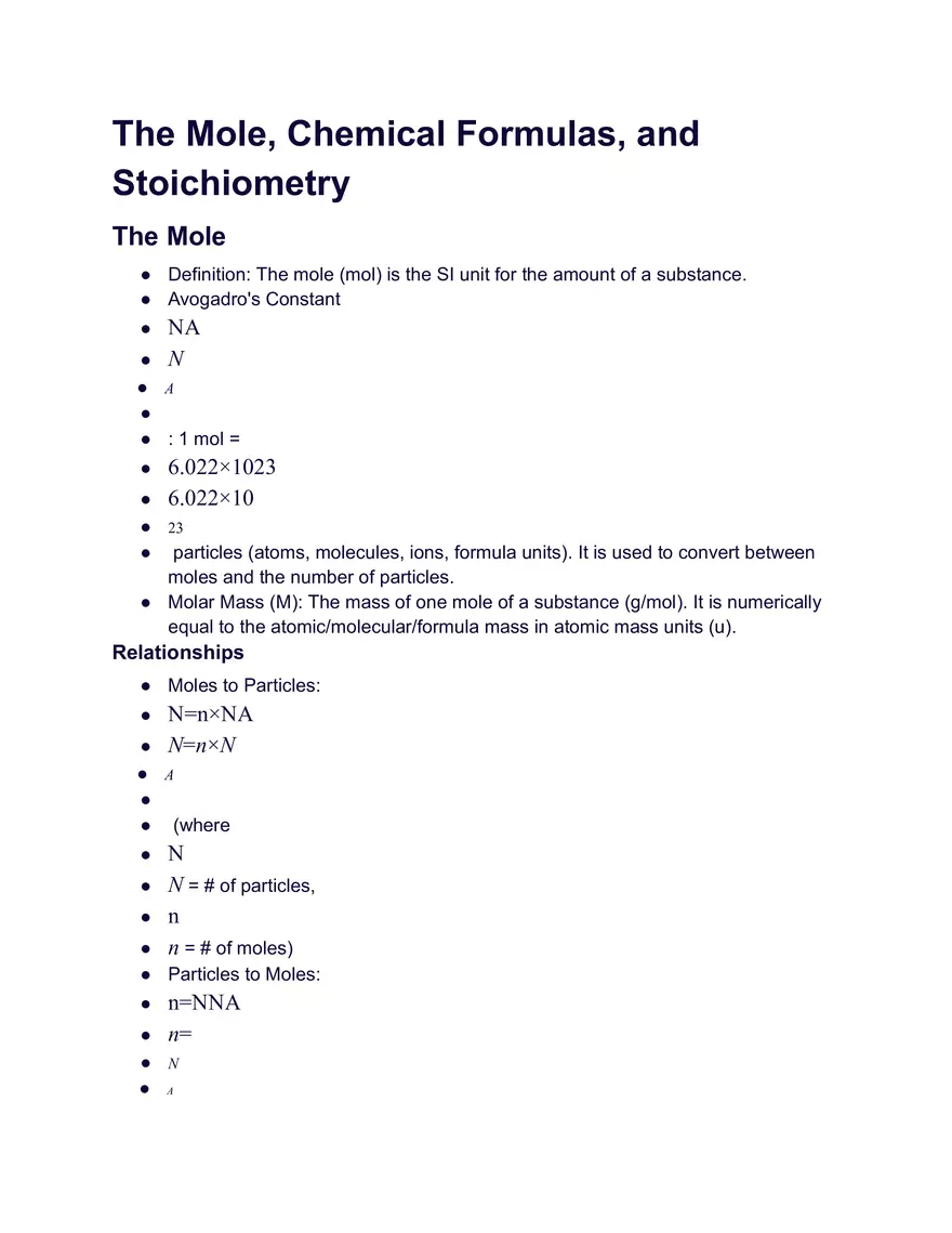 The Mole, Chemical Formulas, and Stoichiometry - Page 1