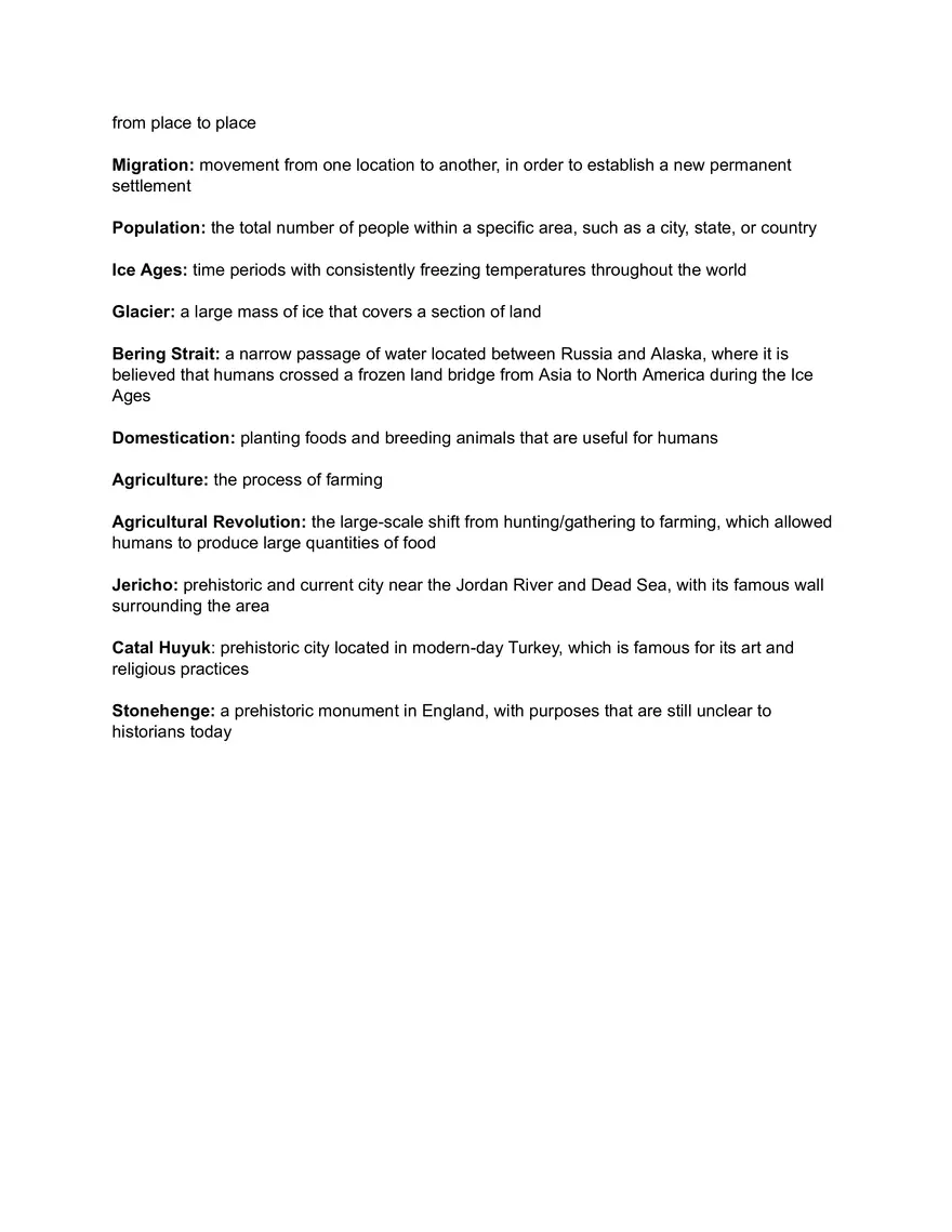 Prehistory Vocabulary List - Page 2