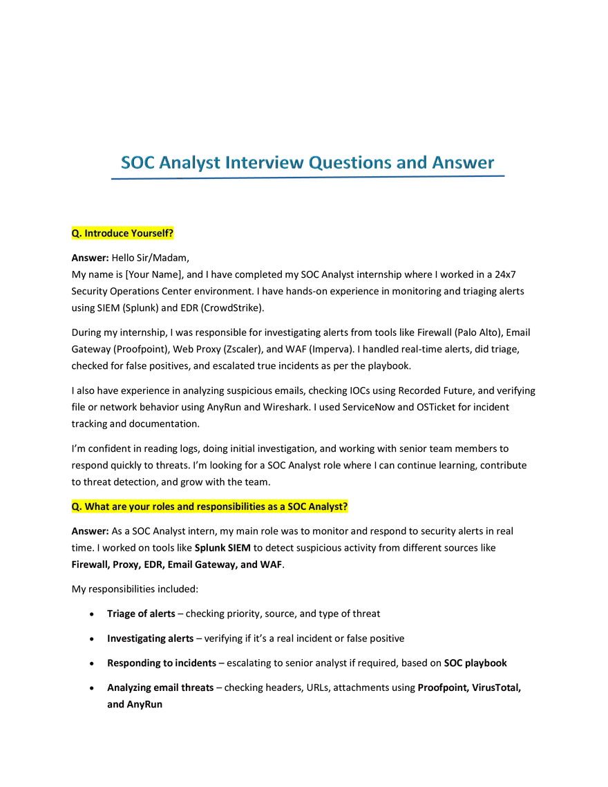 SOC Analyst Interview Q&A - Page 1