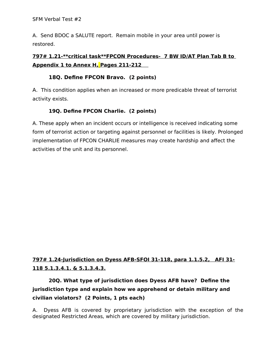 SFM Verbal Test 2 Procedures for Defensive Actions and Funds Escorts - Page 8