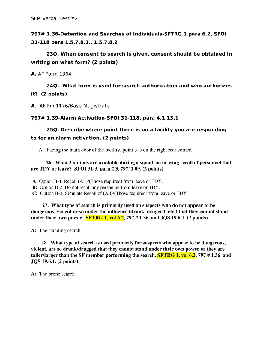 SFM Verbal Test 2 Procedures for Defensive Actions and Funds Escorts - Page 10