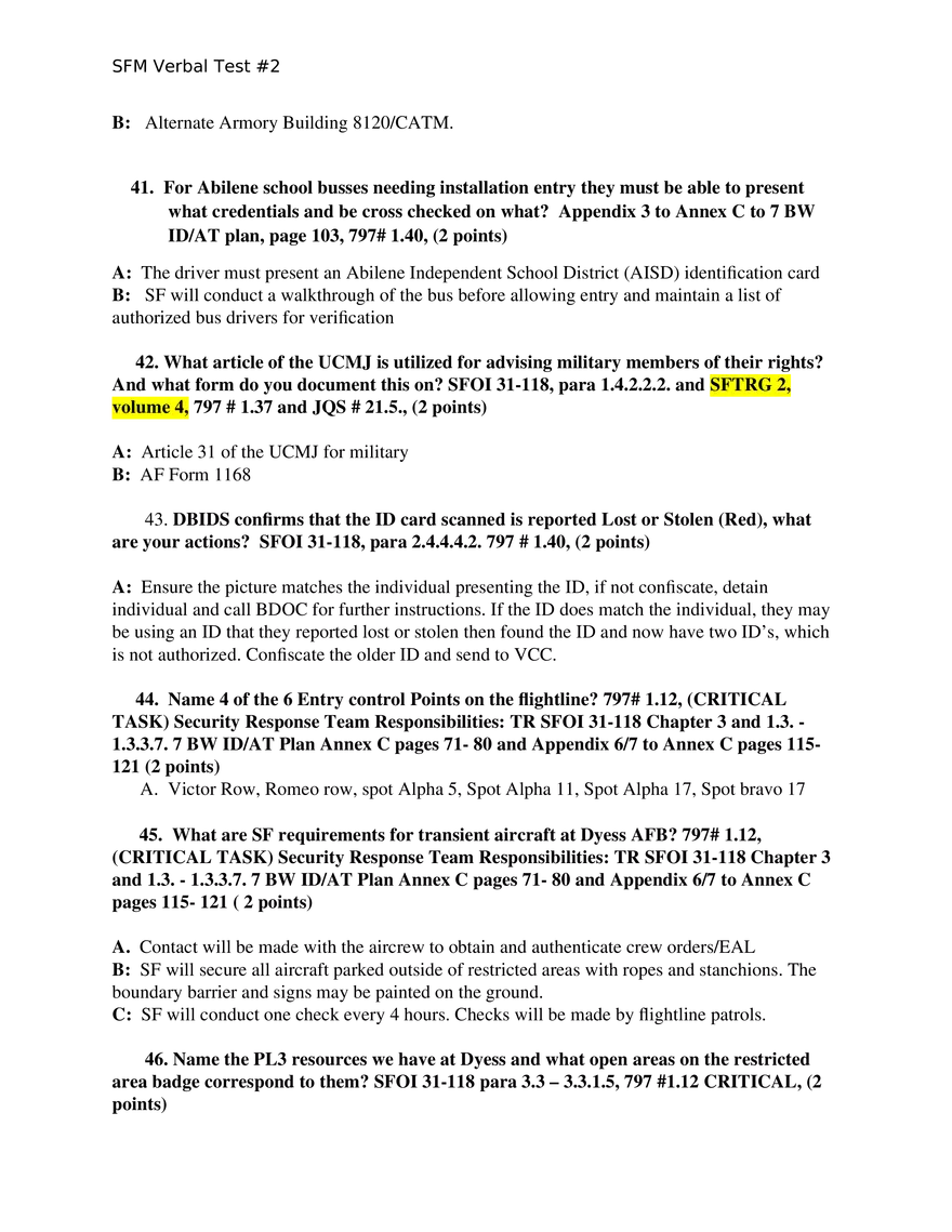 SFM Verbal Test 2 Procedures for Defensive Actions and Funds Escorts - Page 3