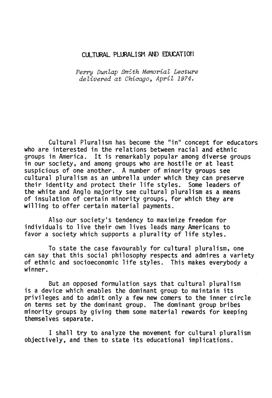Cultural Pluralism and Education - Page 1