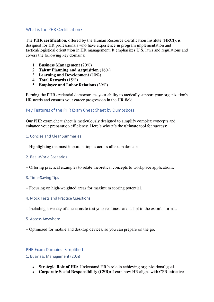 What is the PHR Certification - Page 1
