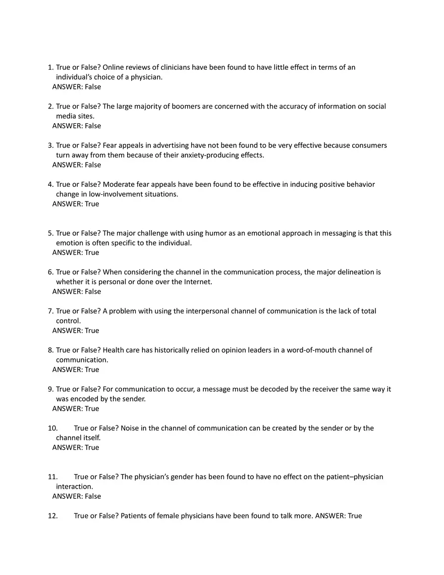 Effectiveness of Health Communication and Consumer Behavior Responses (Answers) - Page 1