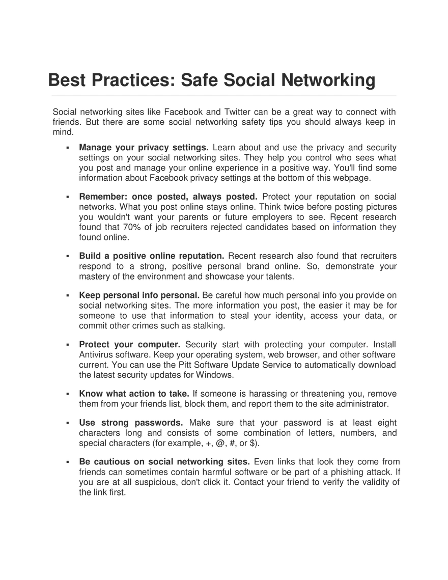 Best Practices Safe Social Networking - Page 1