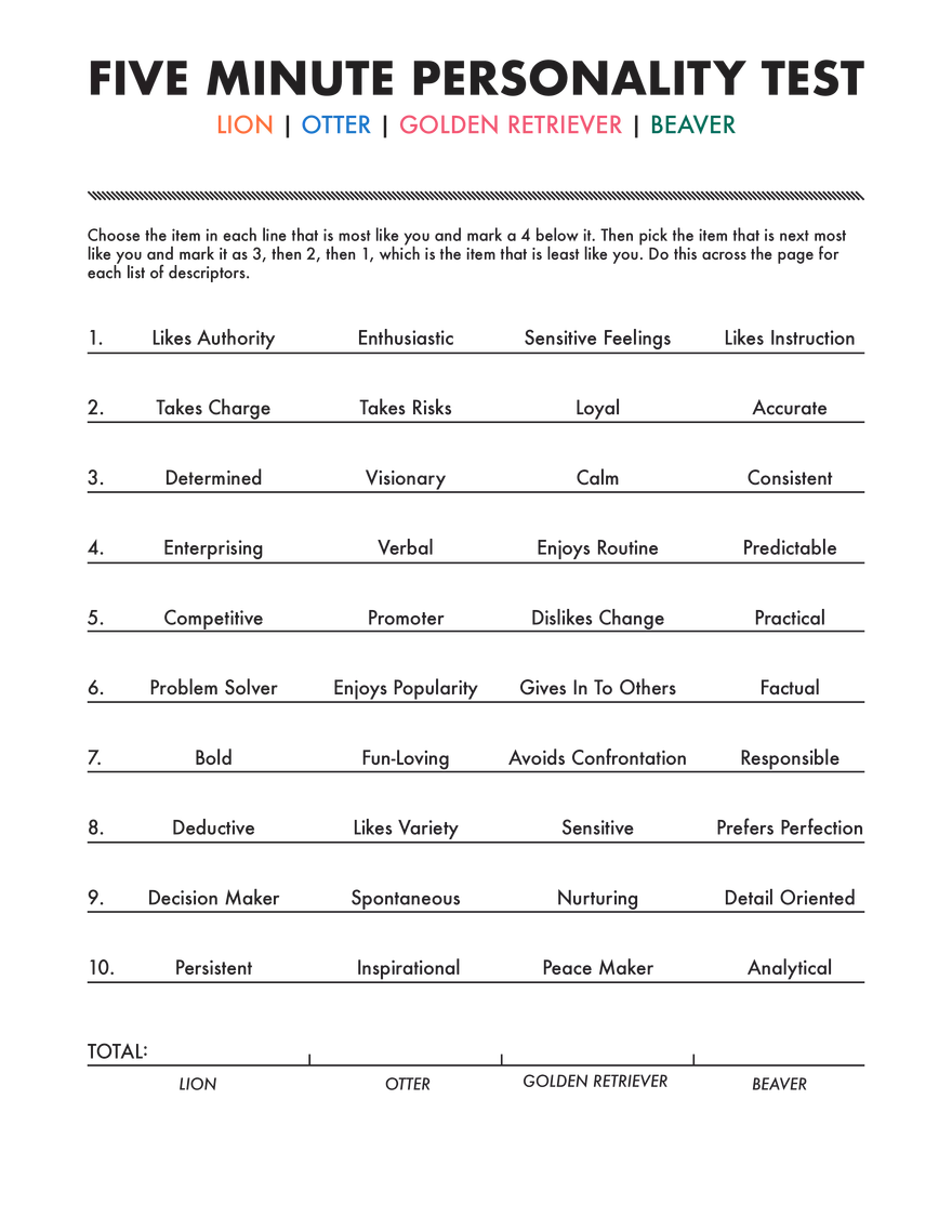 Five Minute Personality Test - Page 1
