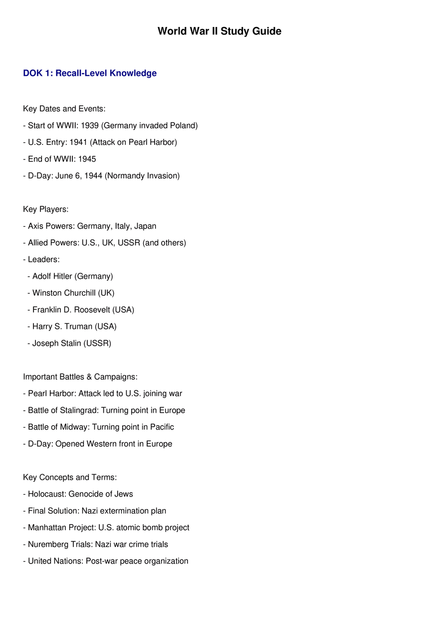 Start of WWII 1939 Study Guide - Page 1