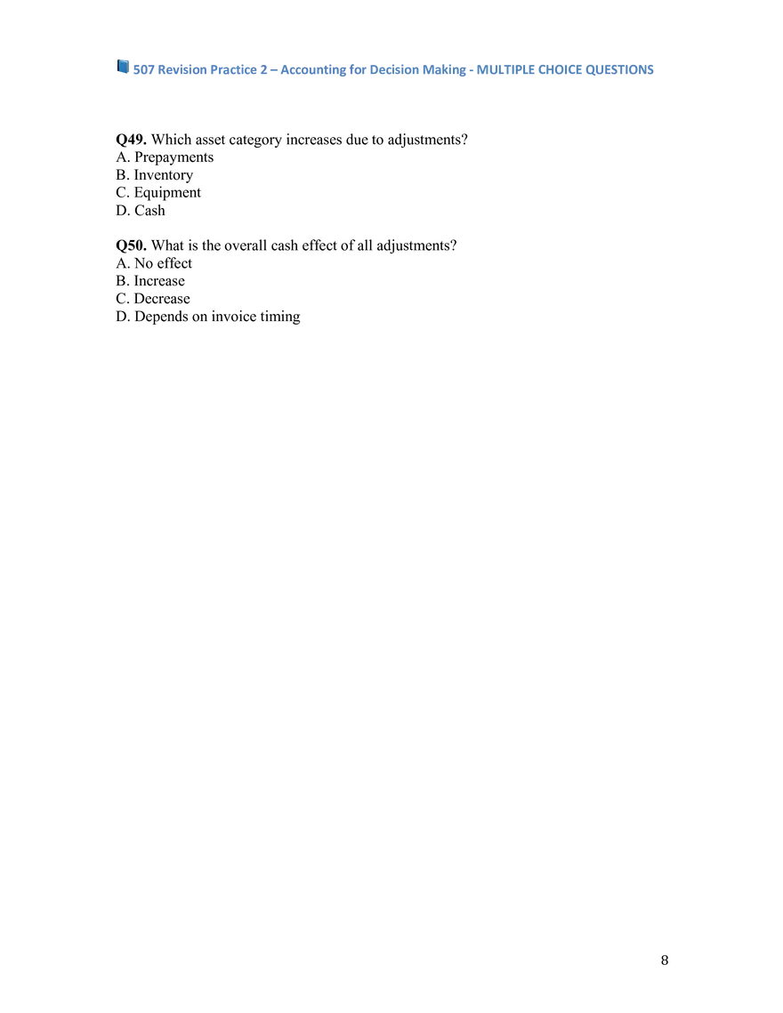 Revision Practice 2 – Accounting for Decision Making - Page 8