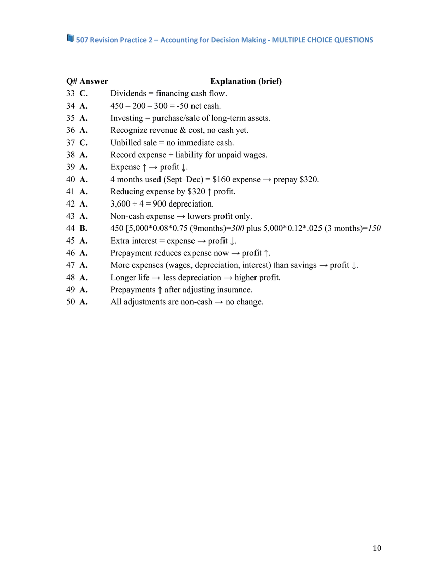 Revision Practice 2 – Accounting for Decision Making - Page 10