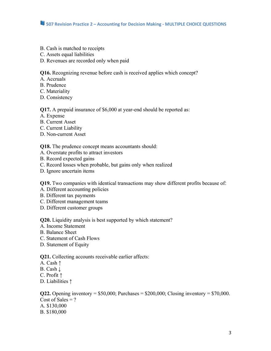 Revision Practice 2 – Accounting for Decision Making - Page 3