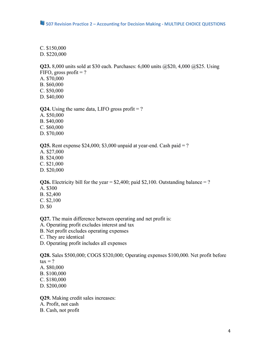 Revision Practice 2 – Accounting for Decision Making - Page 4