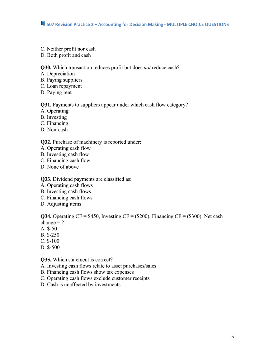 Revision Practice 2 – Accounting for Decision Making - Page 5