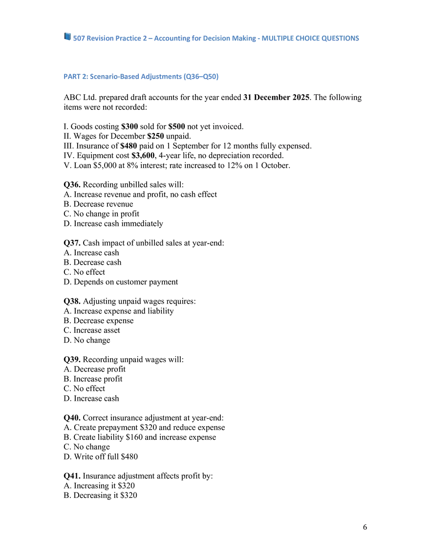 Revision Practice 2 – Accounting for Decision Making - Page 6
