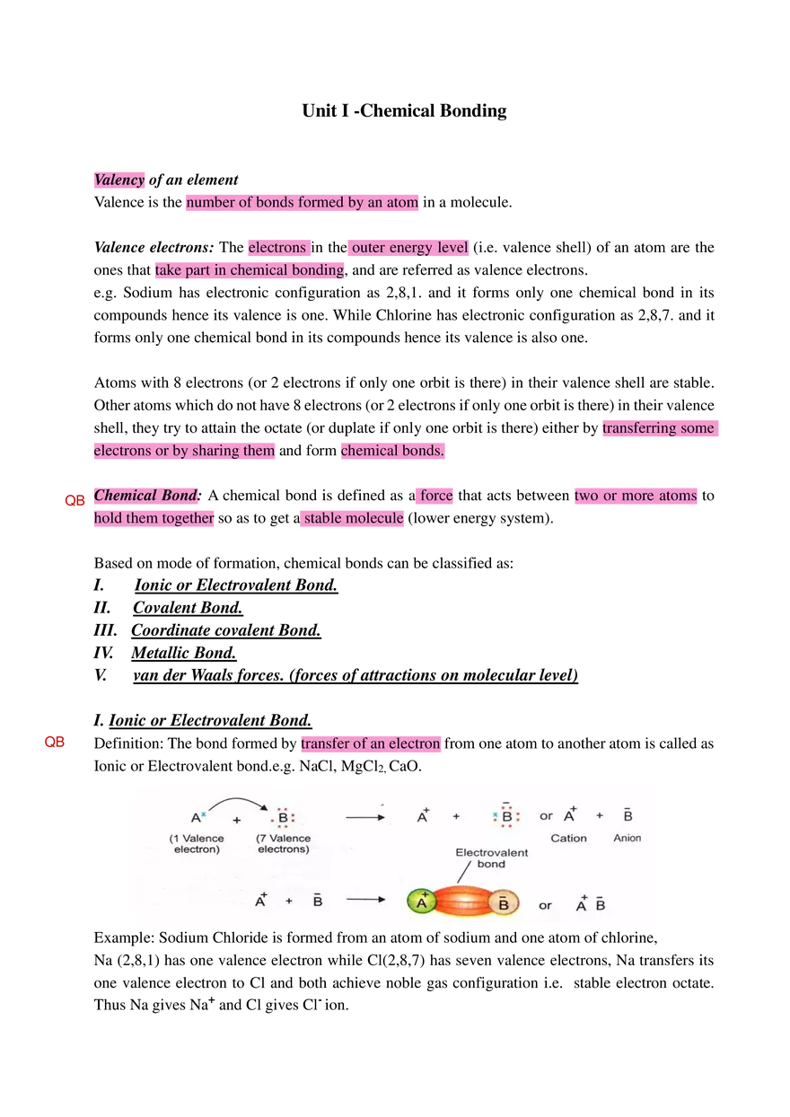 Unit 1 - Chemical Bonding - Page 1