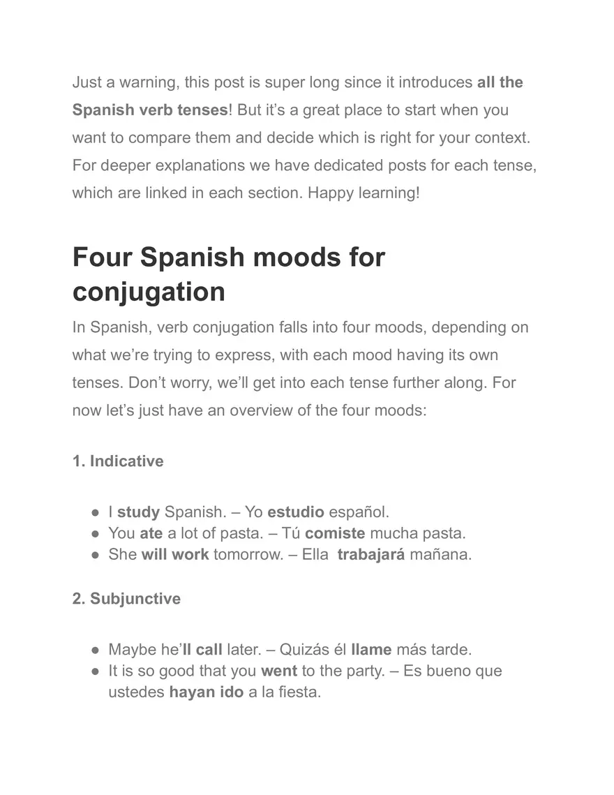 Four Spanish Moods for Conjugation - Page 1