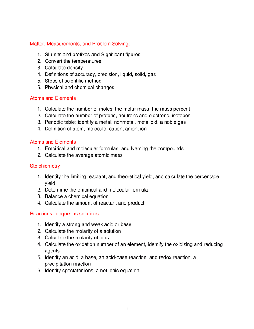 Matter, Measurements, and Atomic Structure Fundamentals - Page 1