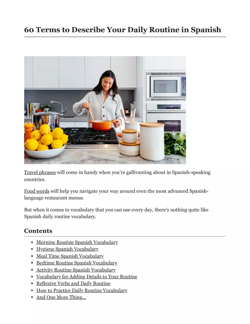 60 Terms to Describe Your Daily Routine in Spanish - Page 1