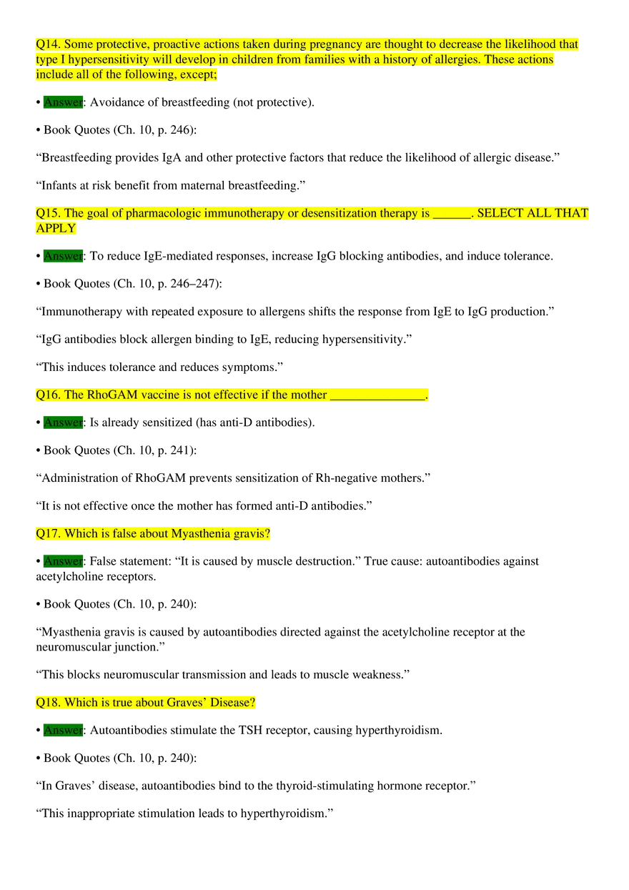 Immunity, Hypersensitivity, and Autoimmunity Quiz #2 - Page 4