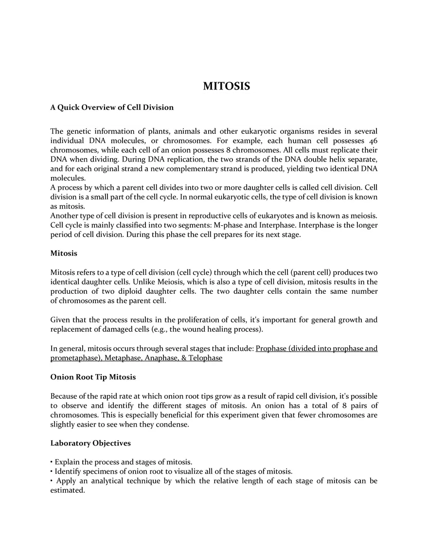 Mitosis - A Quick Overview of Cell Division - Page 1