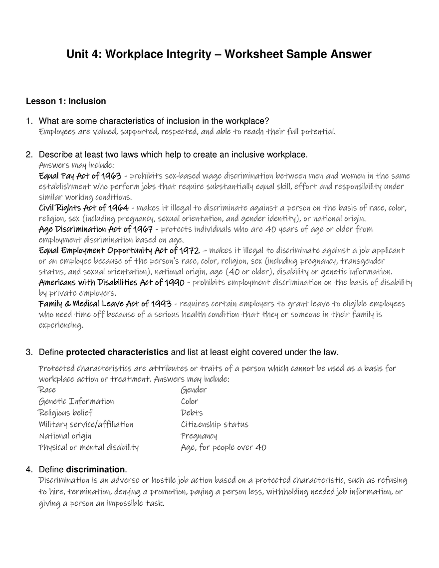 Workplace Inclusion Characteristics and Legal Protections - Page 1