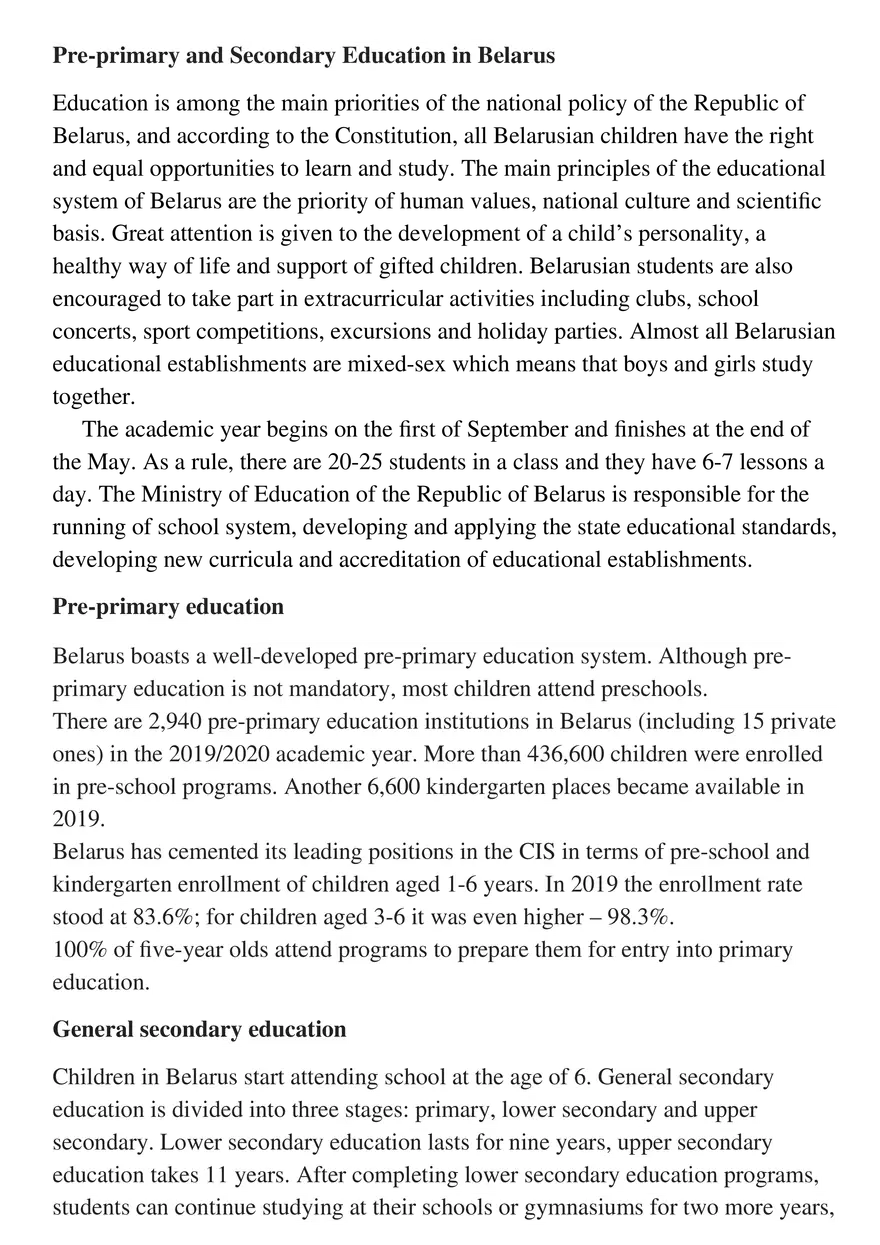 Pre-primary and Secondary Education in Belarus - Page 1