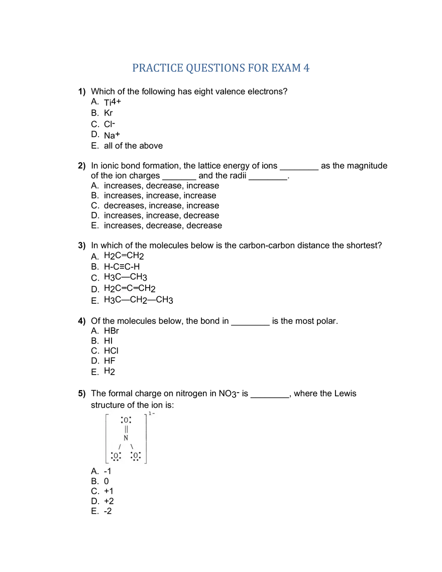 Practice Questions on Chemical Bonding and Molecular Structure - Page 1