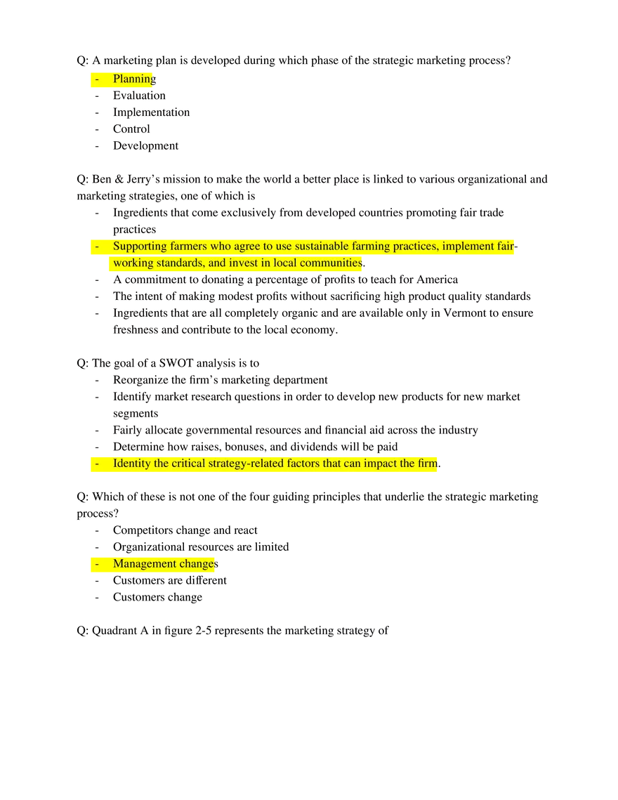 Marketing Fundamentals Midterm Answer Key Part 2 - Page 1