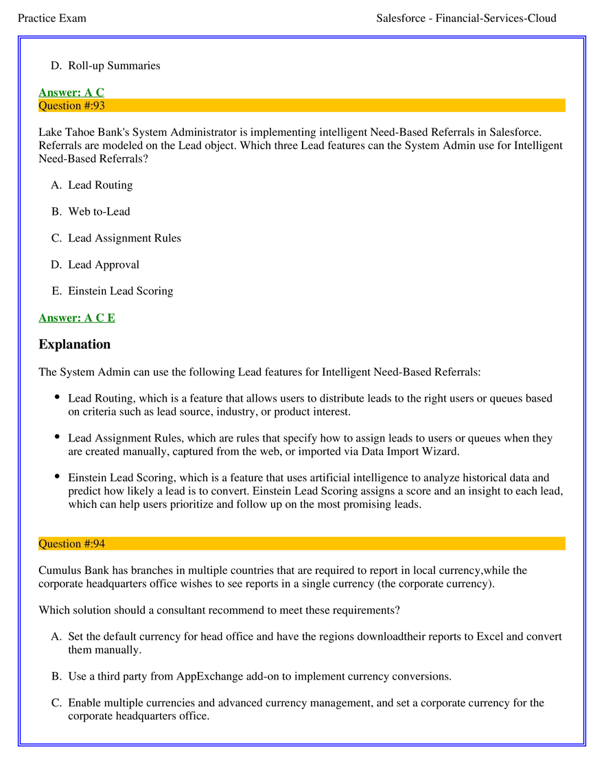 Salesforce Financial Services Cloud Exam Answers 6 - Page 17