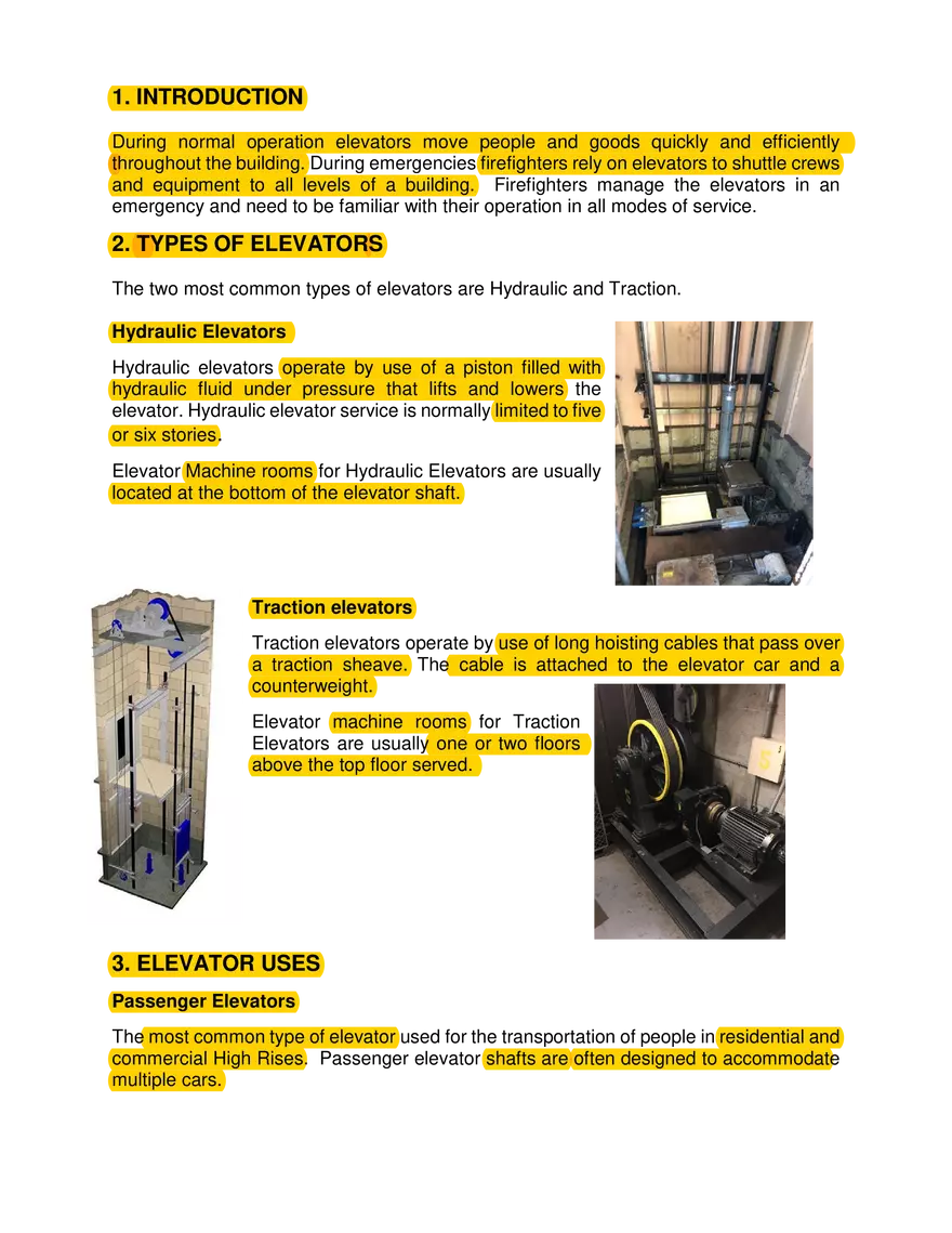 Introduction to Elevator Types and Emergency Use - Page 1