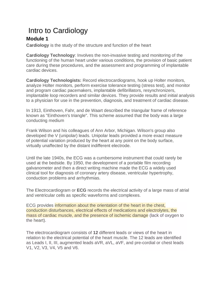 Intro to Cardiology Module 1 Guide Part 1 - Page 1