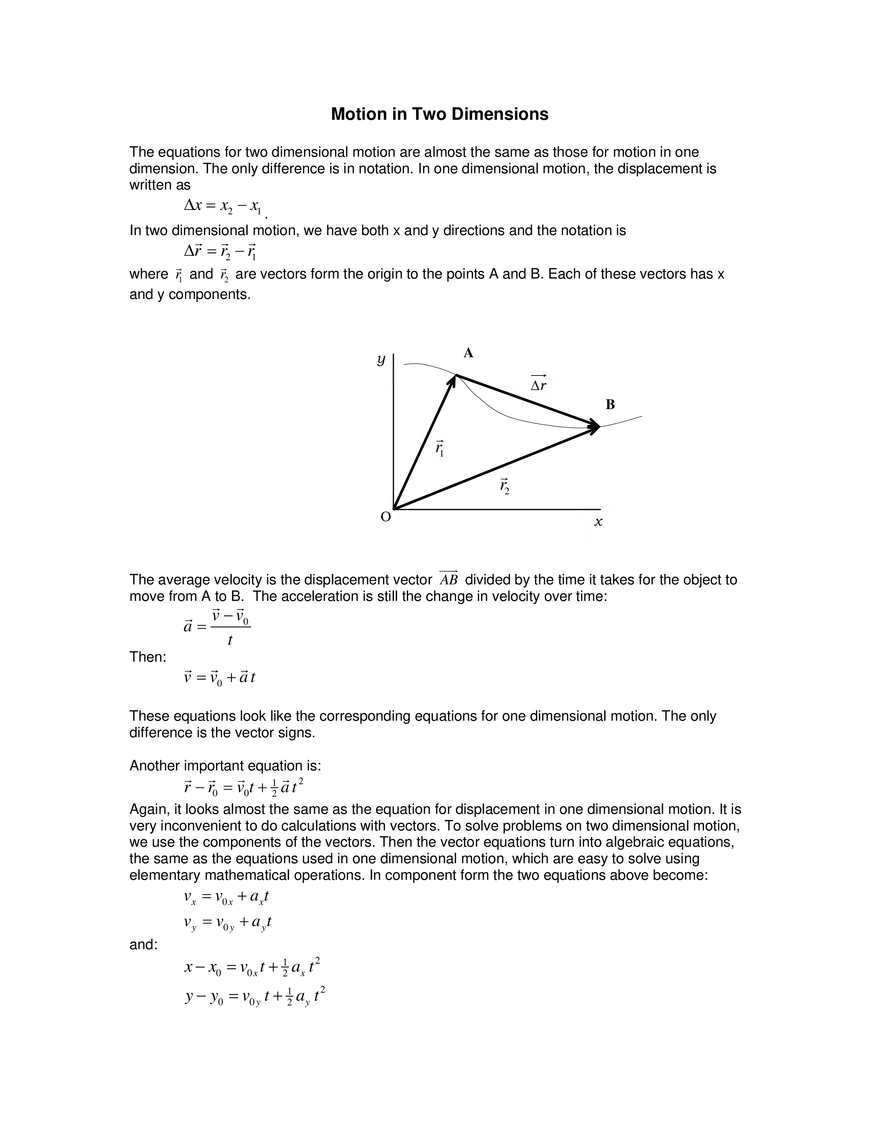 Lesson 2: Motion in Two Dimensions - Page 1