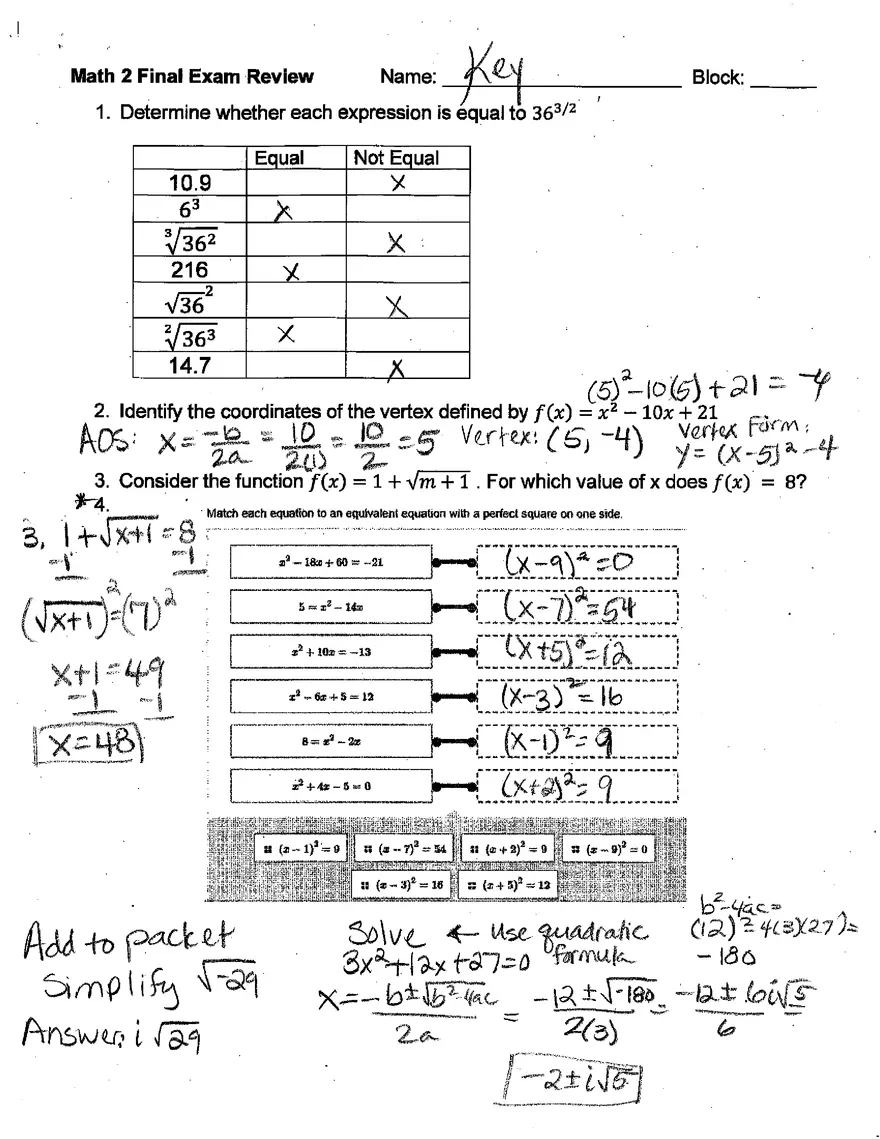 Evaluating Expressions and Identifying Vertex Coordinates - Page 1