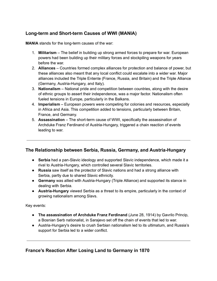 Long-term and Short-term Causes of WWI - Page 1
