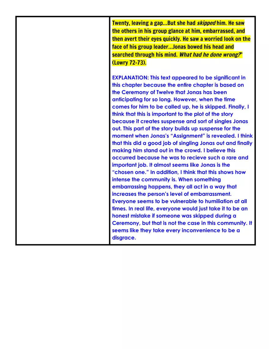 Analysis of Chapter 7 in The Giver by Lois Lowry - Page 2