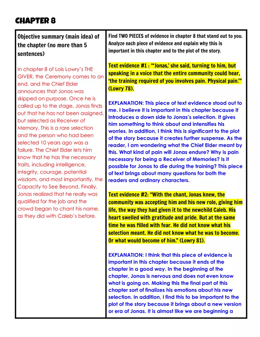 Analysis of Chapter 7 in The Giver by Lois Lowry - Page 3