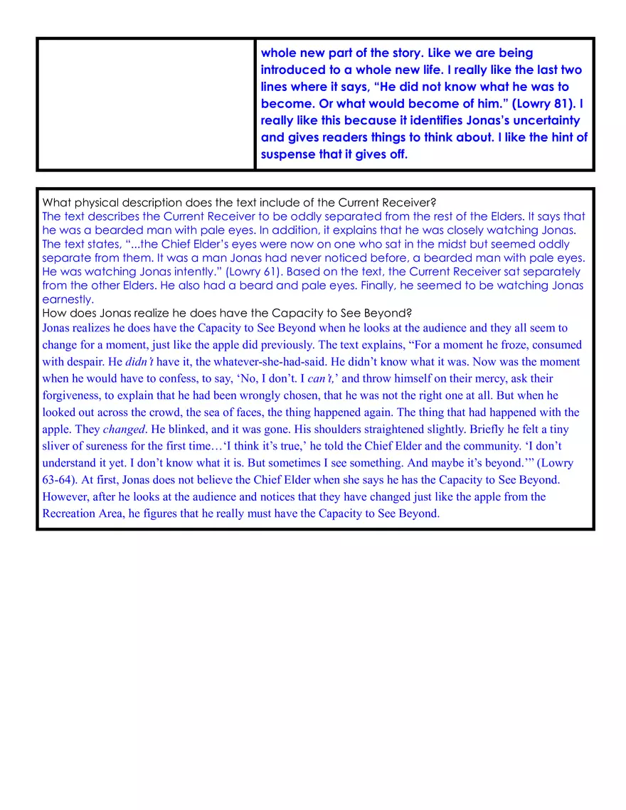 Analysis of Chapter 7 in The Giver by Lois Lowry - Page 4