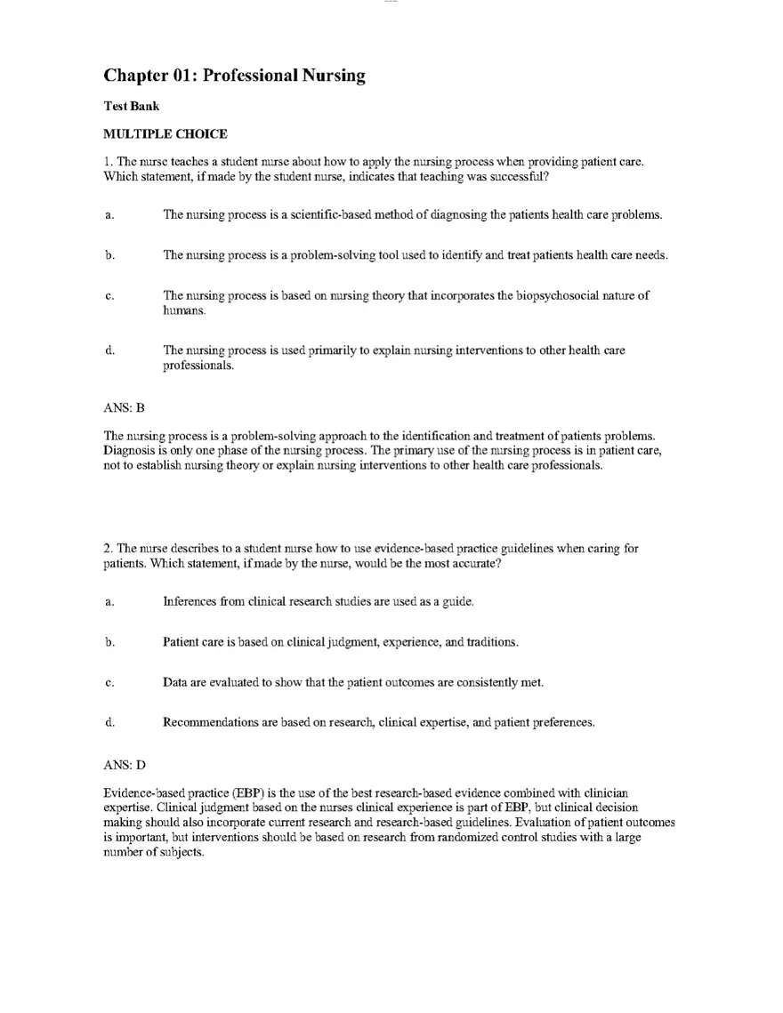 Pro Nursing Chapter 1 Answer Key - Page 1