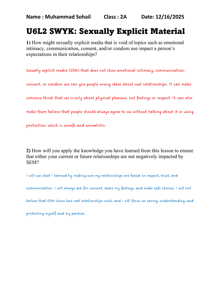 Sexually Explicit Material Assignment - Page 1