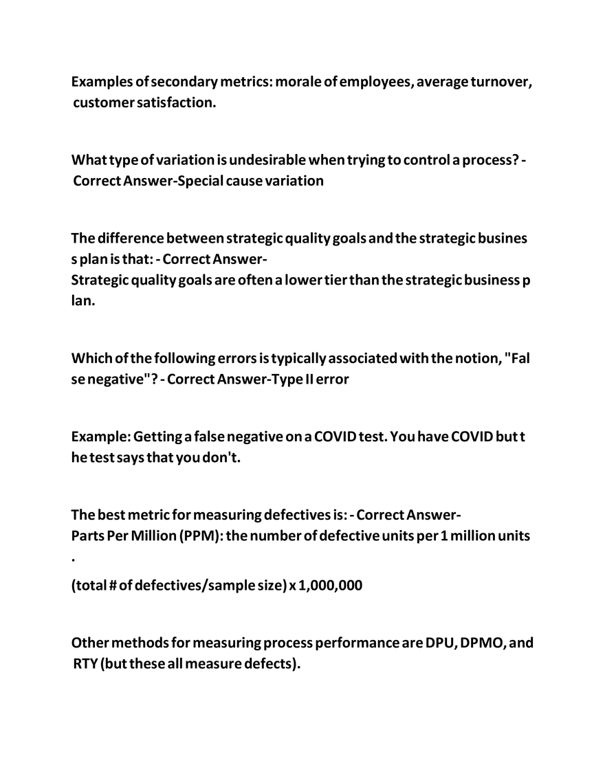 IASSC Green Belt Study Guide Questions - Page 28