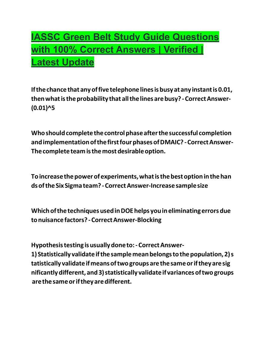 IASSC Green Belt Study Guide Questions - Page 1