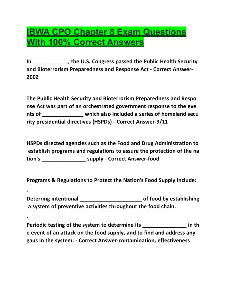 IBWA CPO Chapter 8 Exam Questions - Page 1