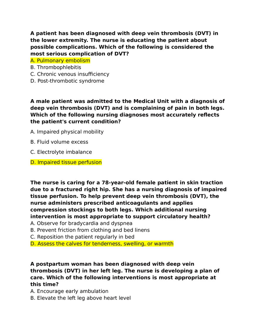 Deep Vein Thrombosis (DVT) Complications and Nursing Interventions - Page 1