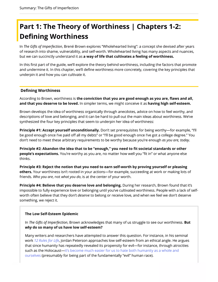 The Gifts of Imperfection Summary 1 - Page 1