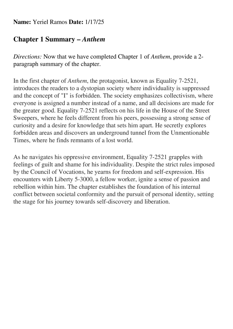 Chapter 1 Summary – Anthem - Page 1
