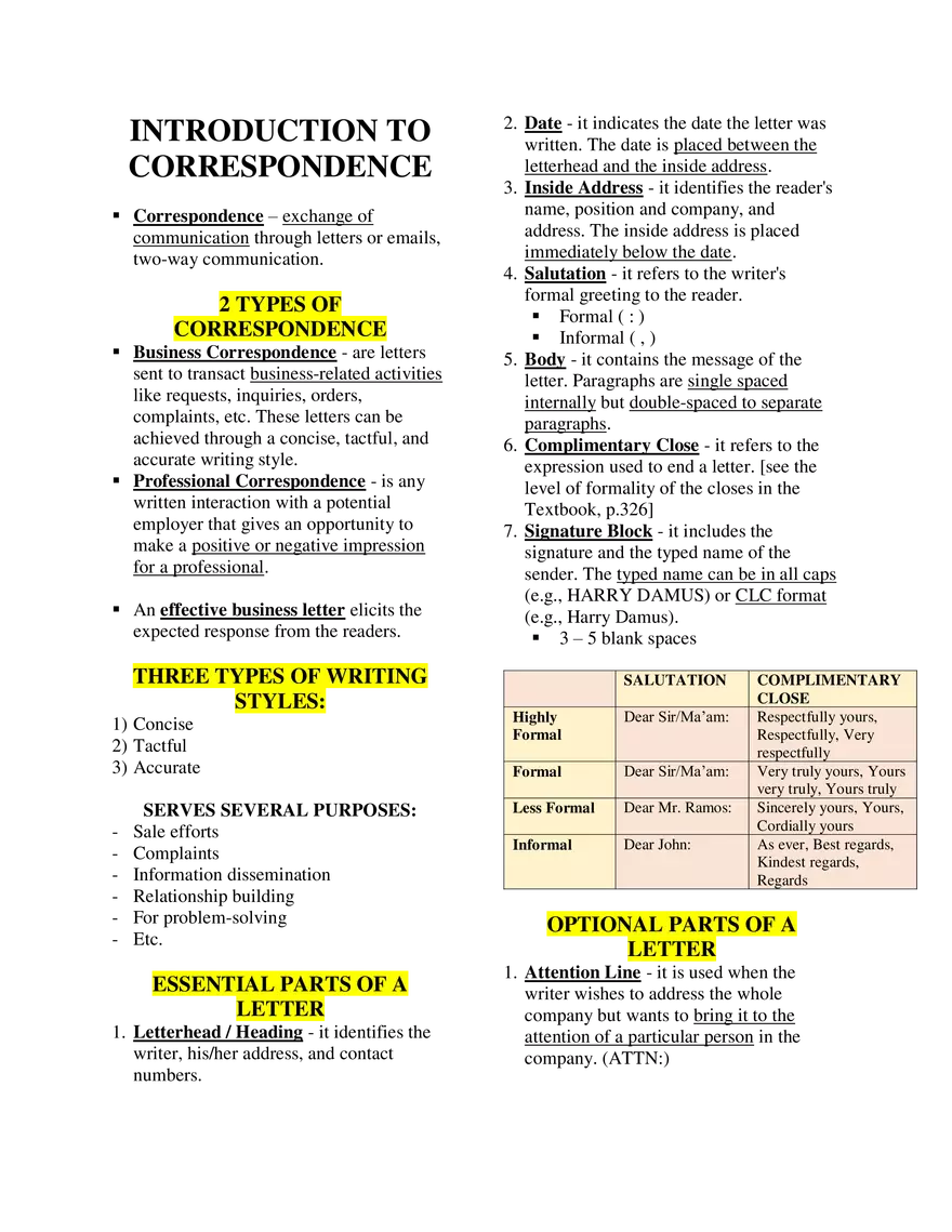 Introduction to Correspondence - Page 1