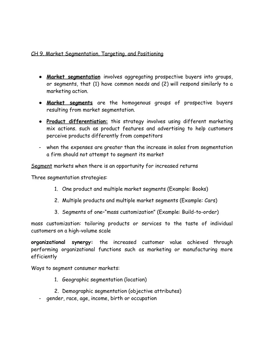 Market Segmentation, Targeting, and Positioning - Page 1