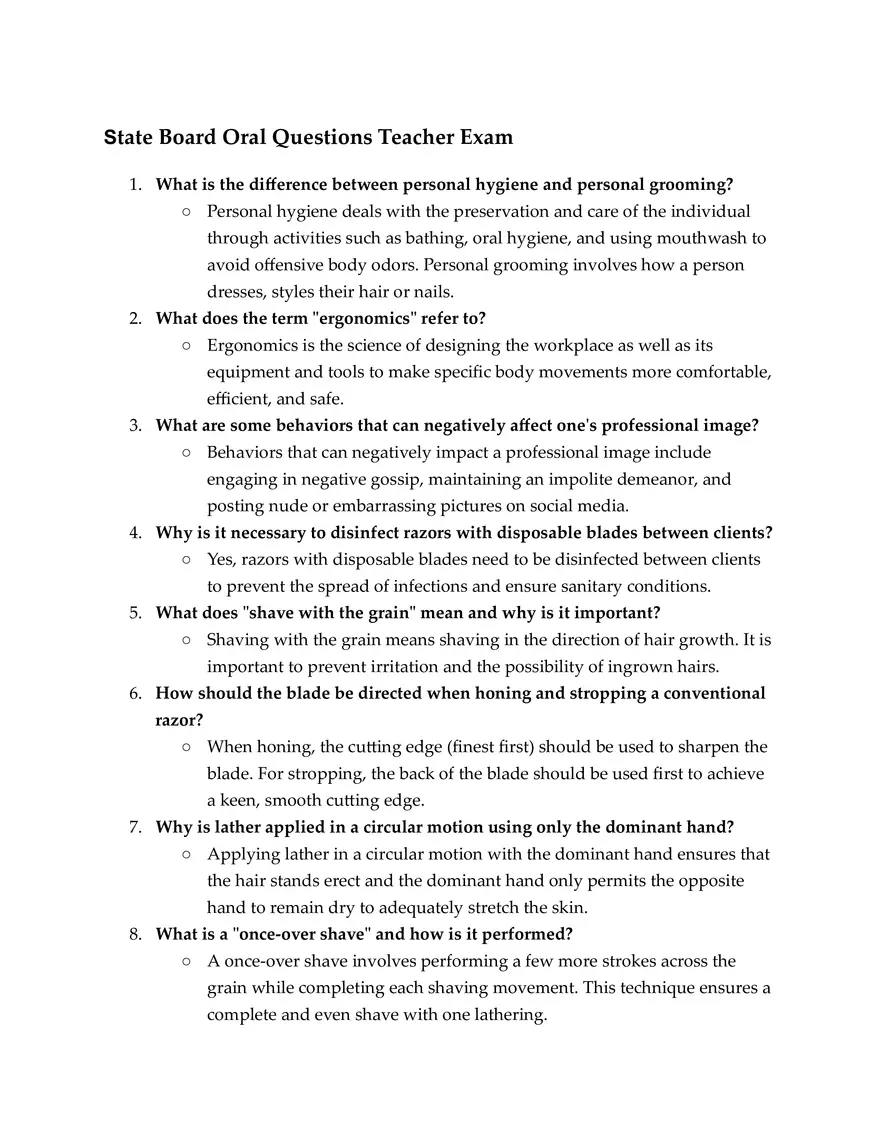 State Board Oral Questions Teacher Exam - Page 1